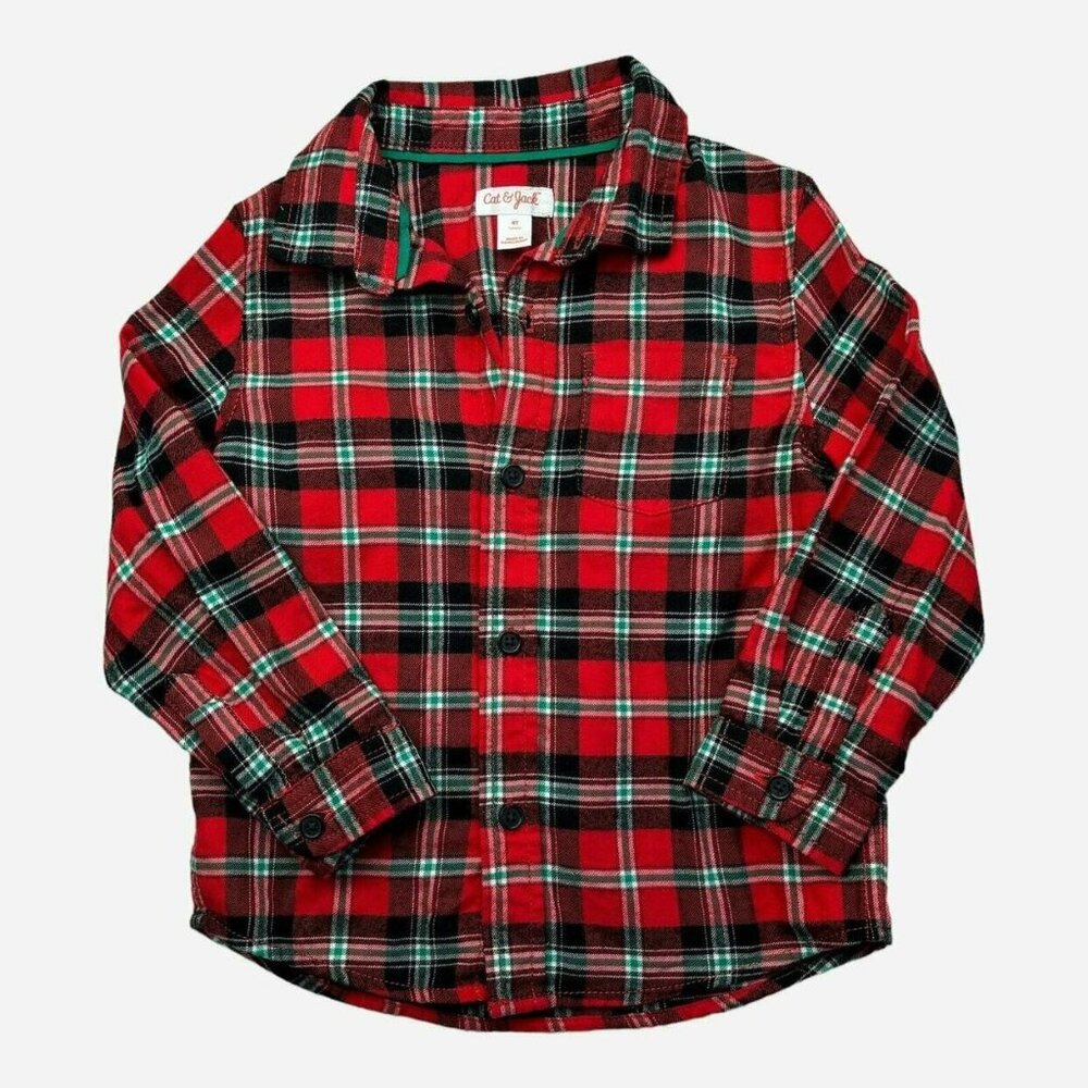 Cat & Jack Christmas Plaid Button Up 4t
